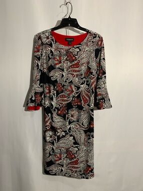Liz Claiborne Black, Red & White Paisley Long Sleeve Dress